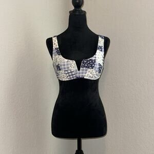 Hollister Bikini Top Women’s Medium Blue White Patchwork Floral Plaid Swimwear